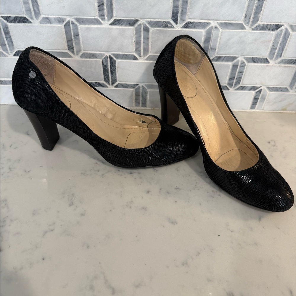 Calvin Klein Black Embossed Leather Gel-sole Heels
